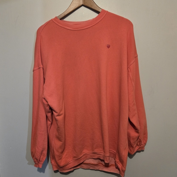 Aerie Pretty Coral Sweatshirt Oversized Medium Heart Distressed - Picture 2 of 6
